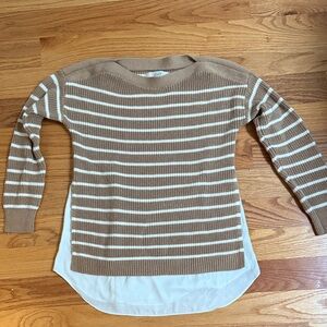 LOFT Brown and White Striped Sweater